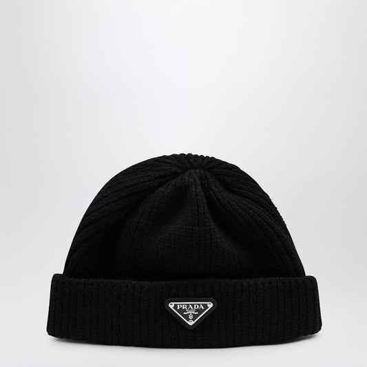 Prada Black Wool And Cashmere Cap With Logo Men