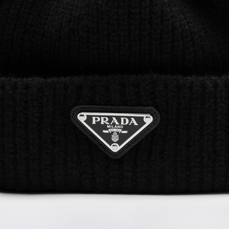 Prada Black Wool And Cashmere Cap With Logo Men