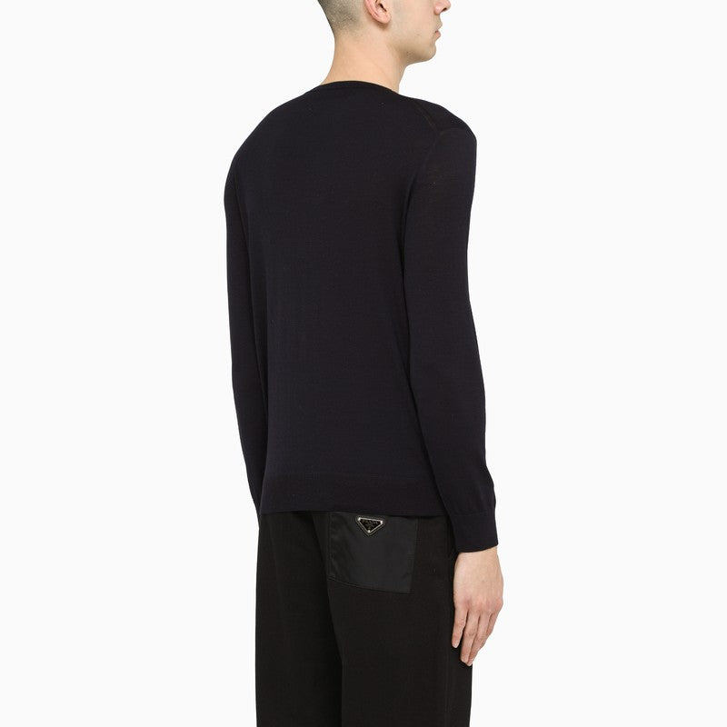 Prada Blue Wool Crew-Neck Sweater Men