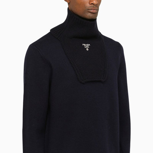 Prada Blue Cashmere Neck Warmer With Logo Men