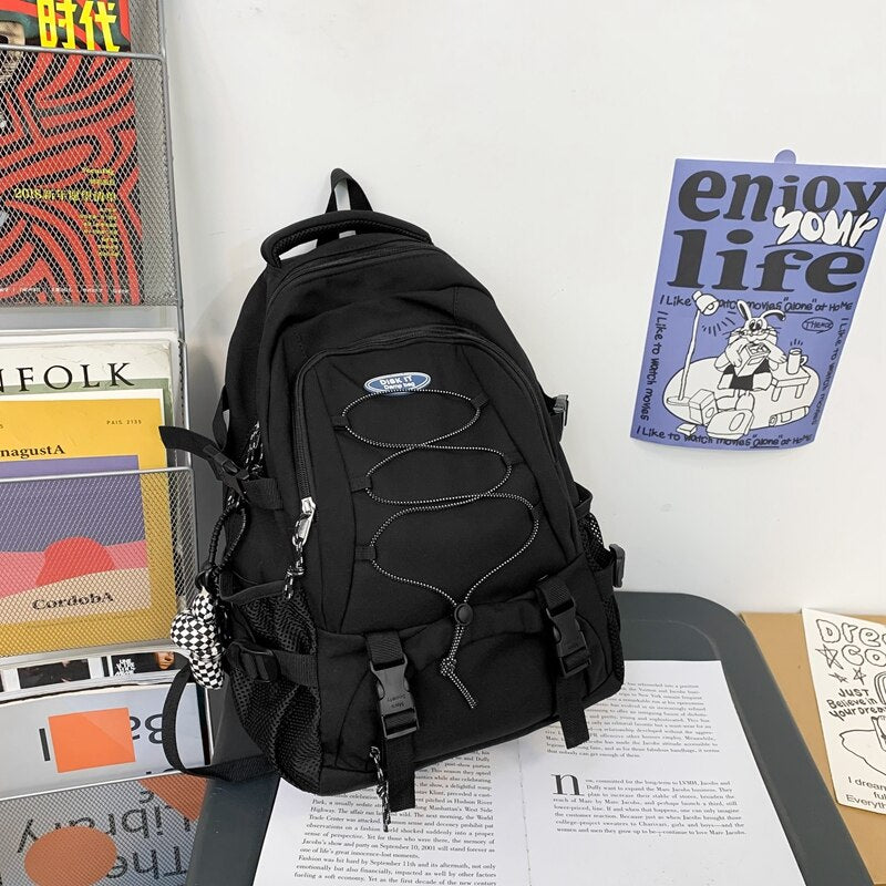 Gothslove Backpack Large Capacity Nylon Waterproof Students  Bookbag Black Schoolbag Backpacks for Colleges