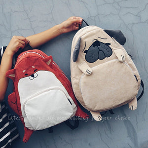 Women Backpack Schoolbag Canvas Cute Dog Ear Embroidery Corduroy Backpack Female Vintage Notebook Backpack For Girls School