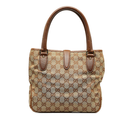 Tan Gucci GG Canvas Jackie Piston Lock Tote Bag