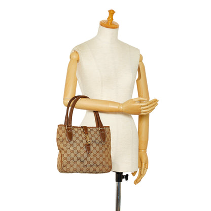 Tan Gucci GG Canvas Jackie Piston Lock Tote Bag