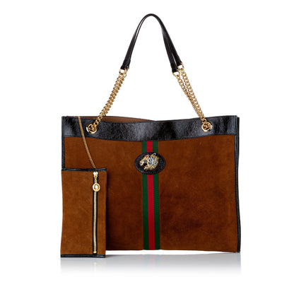 Brown Gucci Suede Rajah Tote Bag