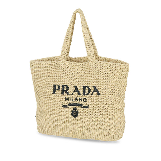 Prada logo Tote Bag Brown Raffia