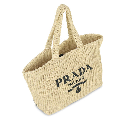 Prada logo Tote Bag Brown Raffia