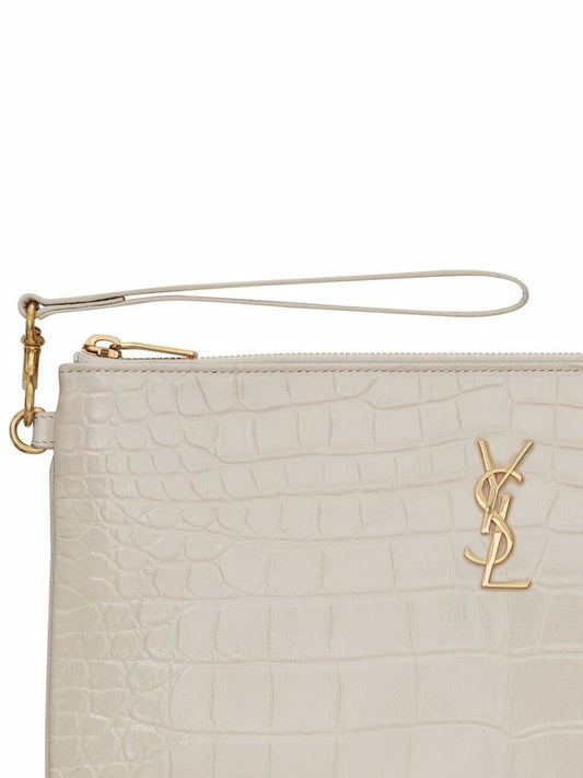 YSL CASSANDRE CROC EMBOSSED LEATHER TABLET POUCH