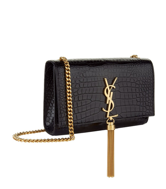 YSL SAINT LAURENT SMALL KATE CROC EMBOSSED SHOULDER BAG