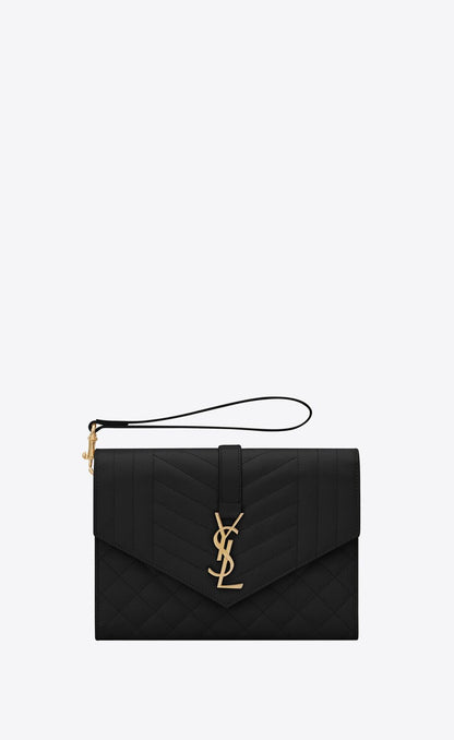 YSL ENVELOPE FLAP POUCH MATELASSÉ GRAIN DE POUDRE EMBOSSED LEATHER