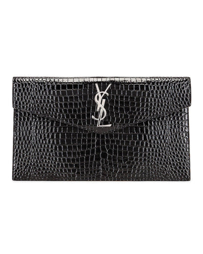 YSL UPTOWN CROC EMBOSSED CLUTCH BAG