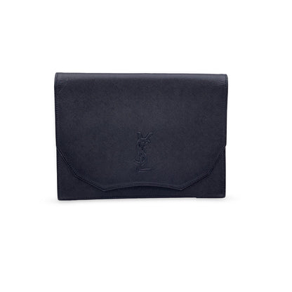 YVES SAINT LAURENT Vintage Black Leather Ysl Logo Clutch Bag