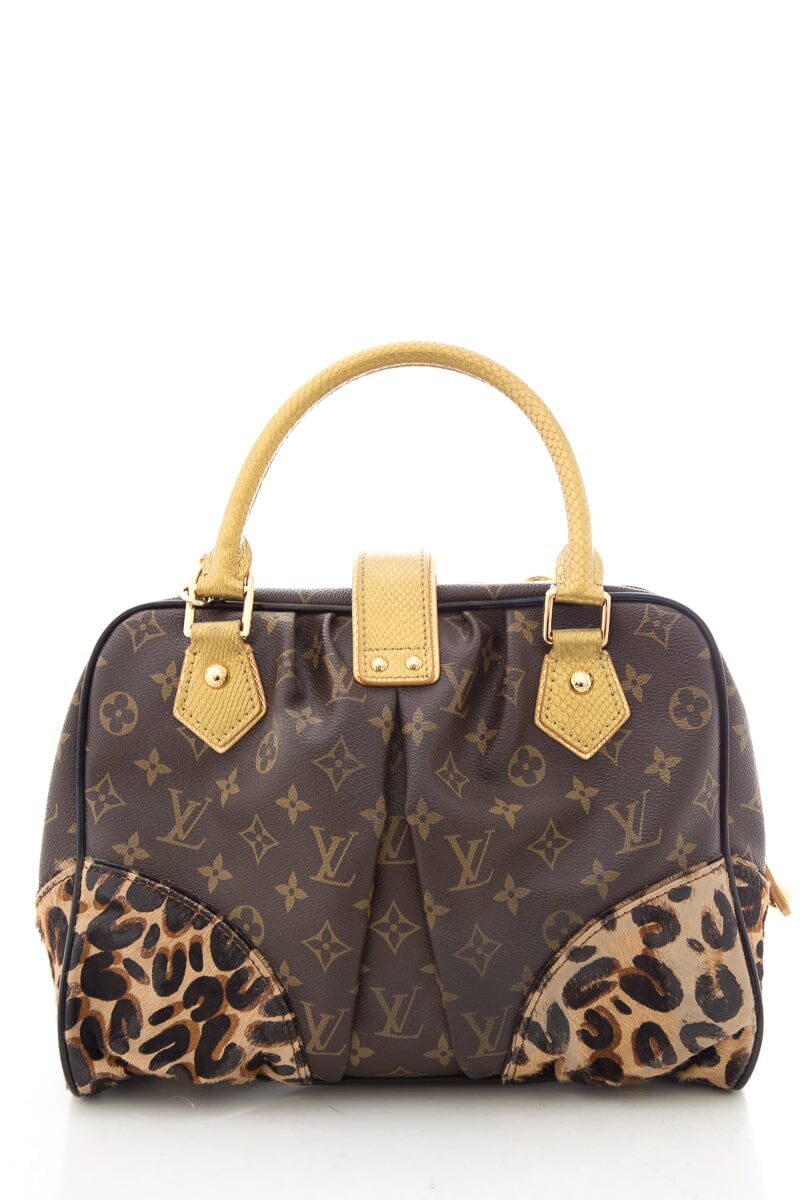 Louis Vuitton Vintage Brown Monogram Leopard Pleated Steamer Handbag