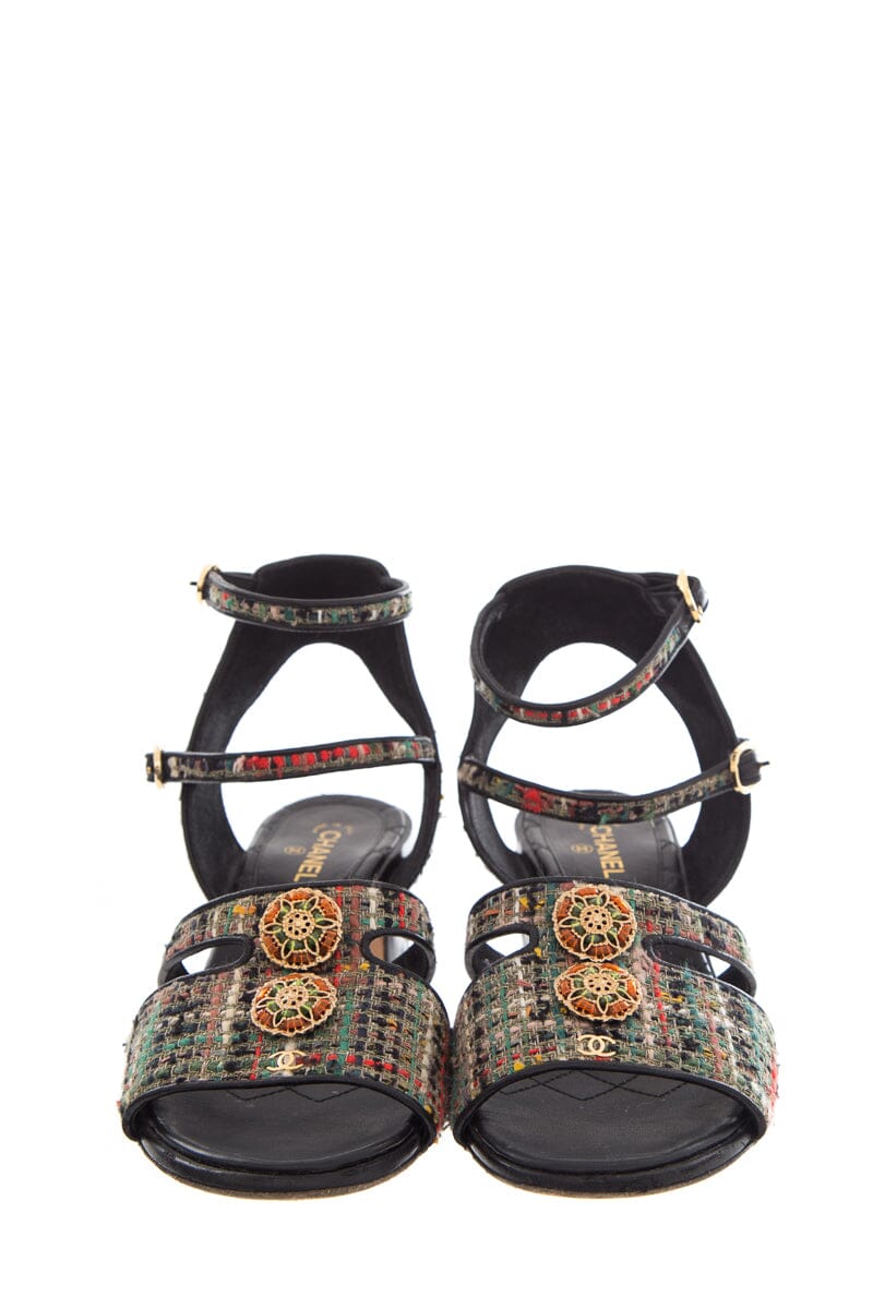 Chanel Multicolor Tweed Sandals SZ 37