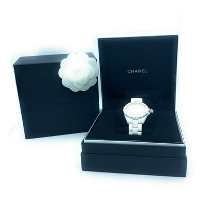 Chanel Limited Edition Ceramic & Diamond 38mm J12 Automatic Watch White