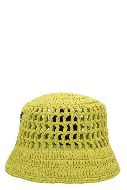 Prada Women Logo Raffia Bucket Hat