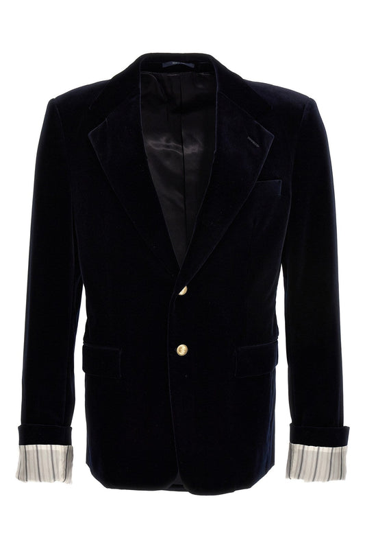 Gucci Men Turned-Up Velvet Cuff Blazer