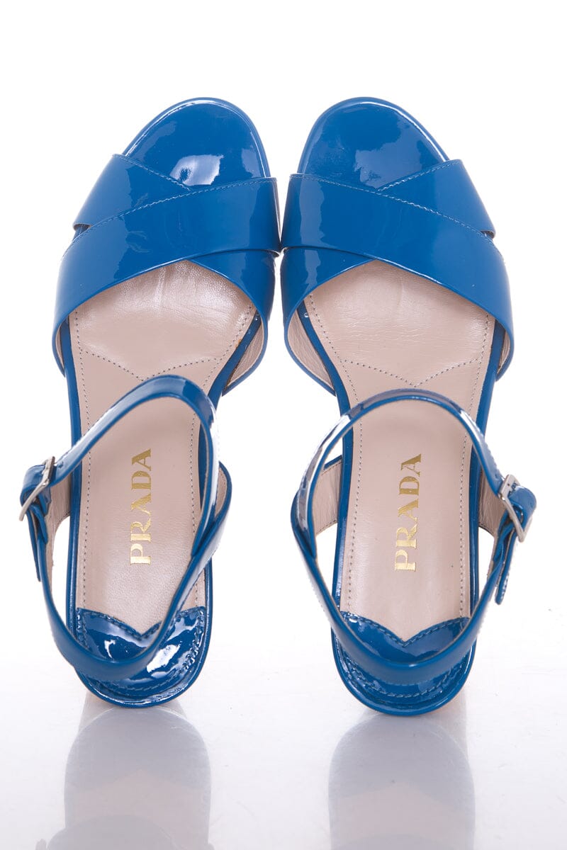 Prada Electric Blue Cork Wedge SZ 36