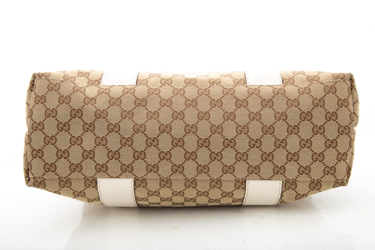 Gucci Brown & White Canvas Supreme Braided Handle Tote