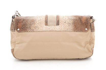 Prada Beige Nylon Python Shoulder Handbag