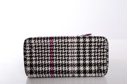 Christian Dior Black & White Wool Houndstooth Mink Trim Crocodile Handle Bag