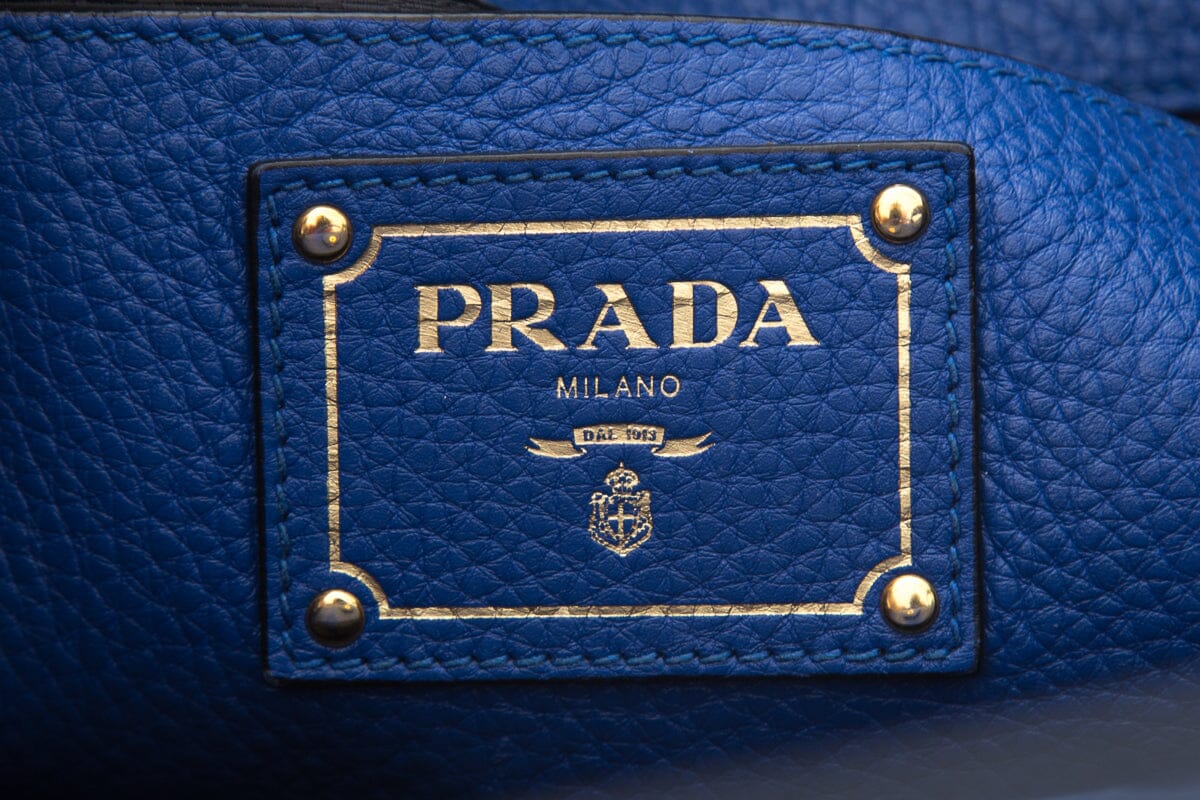 Prada Vitello Donna Cobalt Blue Grained Leather Tote