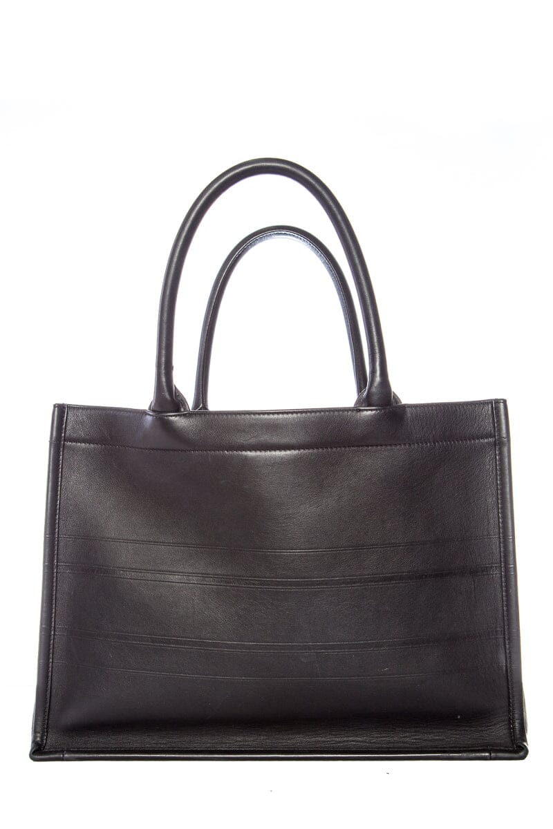 Christian Dior Black Leather Embossed Logo Tote