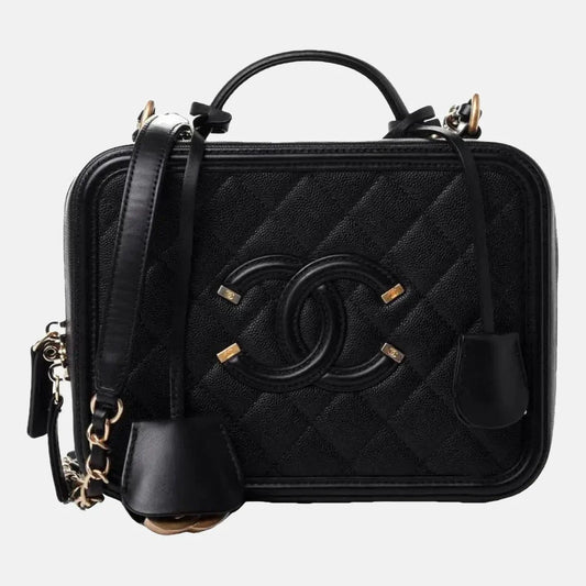 Chanel Filigree Mini Vanity Case 2019 Caviar Leather Black