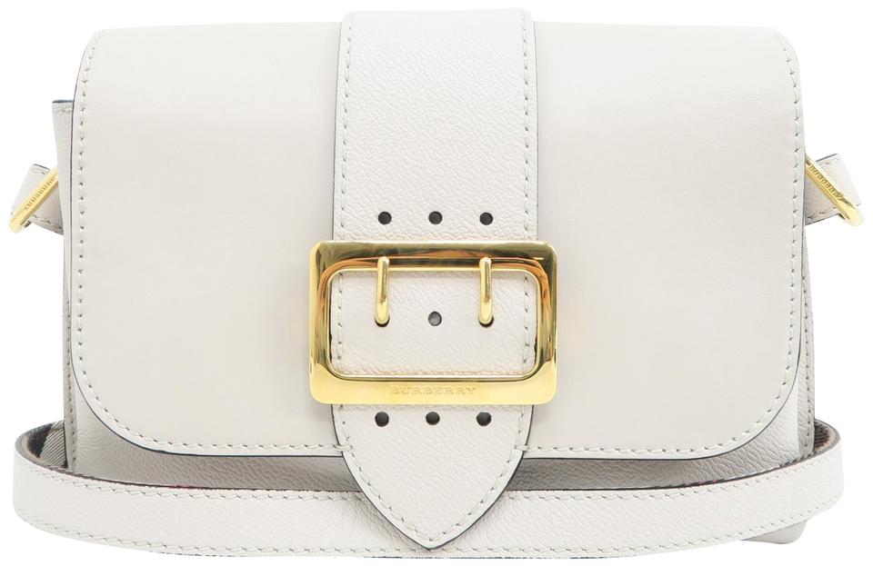 Burberry Shoulder House Check Buckle Calfskin Ivory Leather Hobo Bag