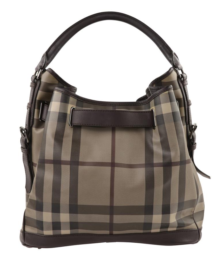 Burberry Smoke Check Medium Walden Belted Trench Brown Canvas Hobo Bag