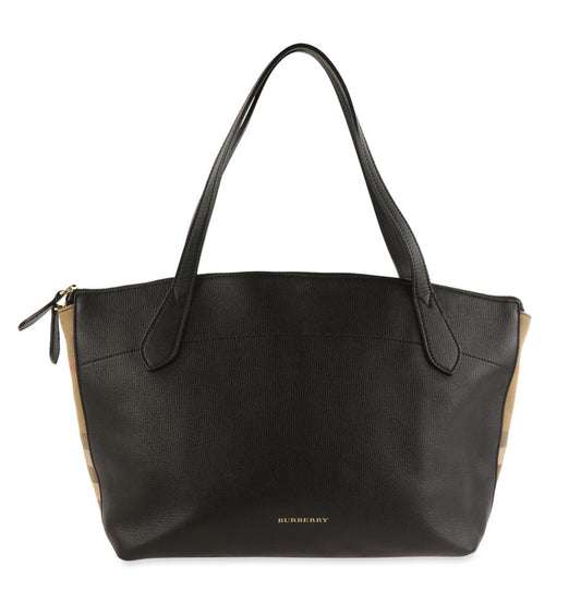 Burberry Welburn House Check Tote Black Leather Shoulder Bag