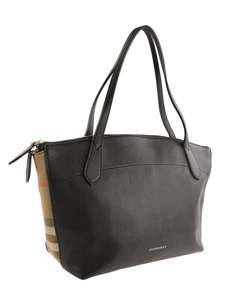 Burberry Welburn House Check Tote Black Leather Shoulder Bag