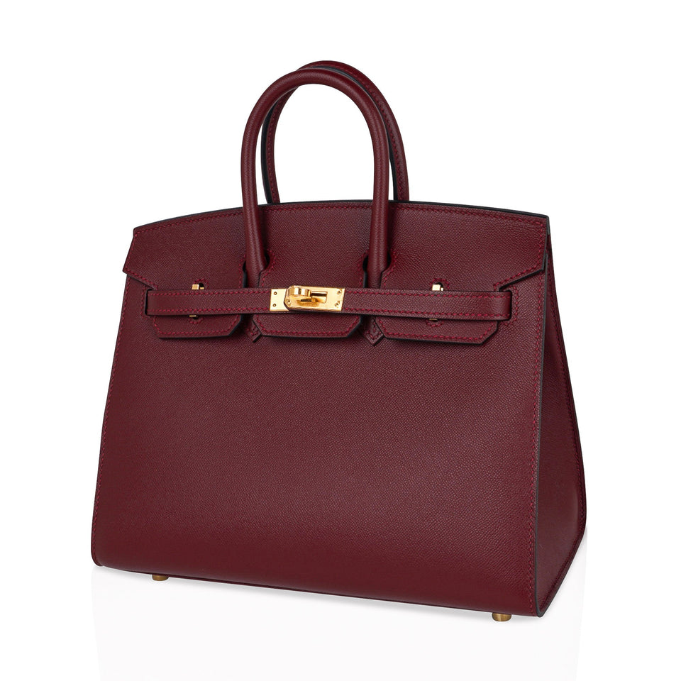 Hermes Birkin 25 Bag Sellier Rouge H Gold Hardware Veau Madame Leather