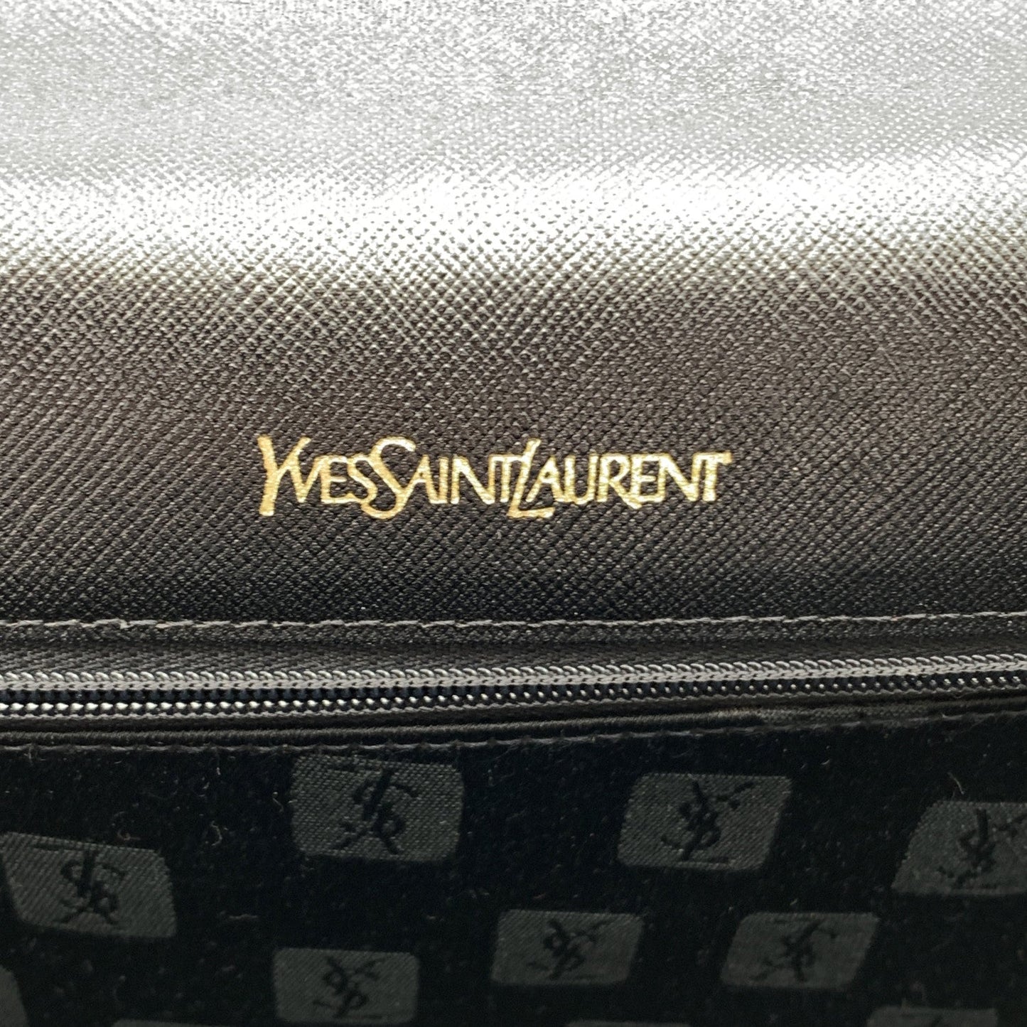 YVES SAINT LAURENT Vintage Black Leather Ysl Logo Clutch Bag