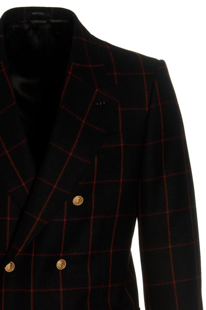 Gucci Men Double-Breasted Check Blazer