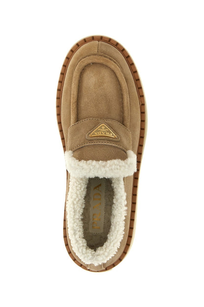 Prada Women Logo Sheepskin Loafers