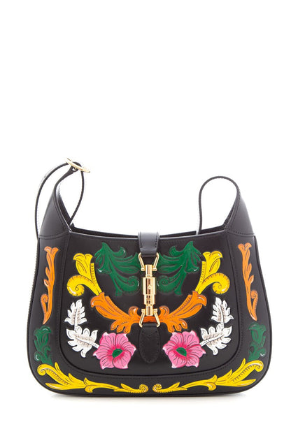 Gucci Black Multi Color Floral Jackie Handbag