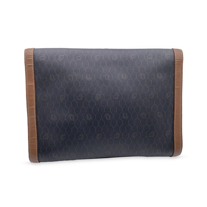 CHRISTIAN DIOR Vintage Grey Logo Canvas Large Clutch Portfolio