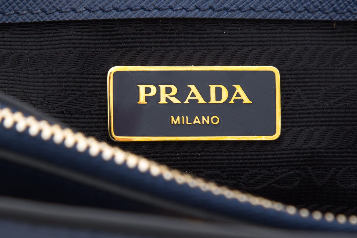 Prada Bi Color Black & Blue Galleria Saffiano Leather Handbag