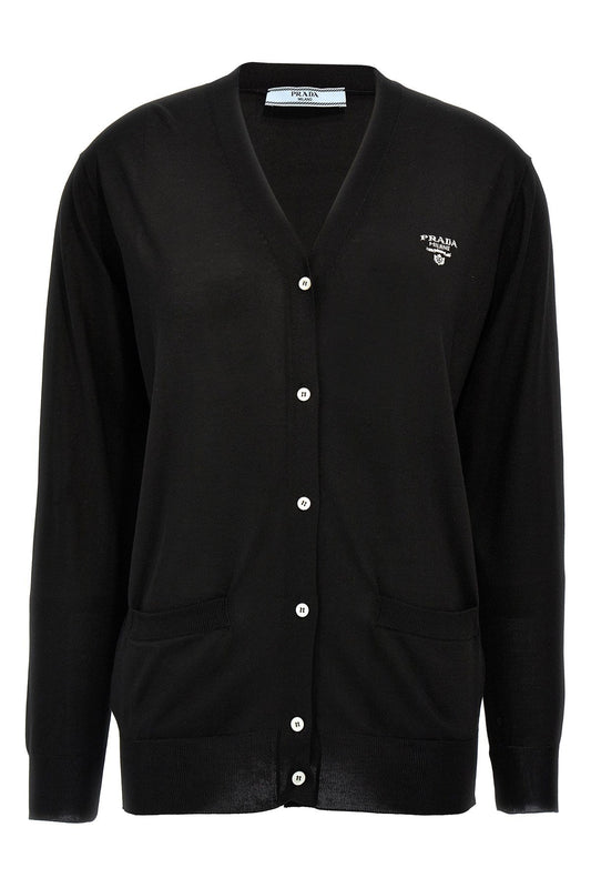 Prada Women Logo Intarsia Cardigan