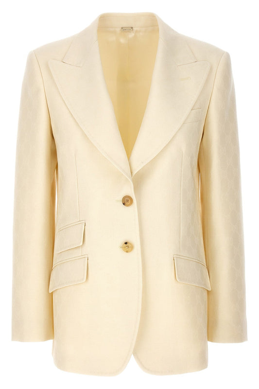 Gucci Women Single-Breasted Jacquard Logo Blazer