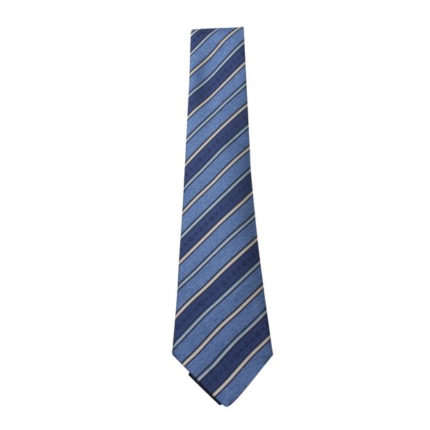 LOUIS VUITTON Dark Blue Striped Monogram Print Tie