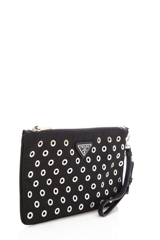 Prada Black & Silver Grommet Studded Pouch