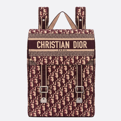 Dior Backpack In Burgundy Oblique Embroidered Canvas