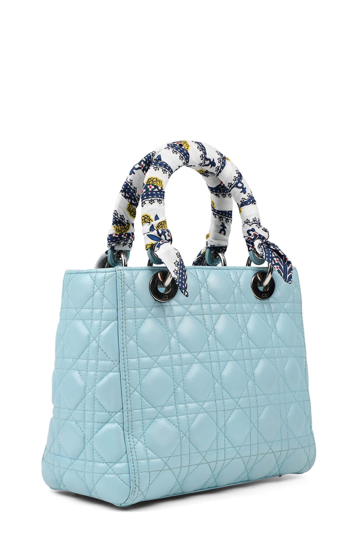 Medium Lady Dior Light Blue with Handle Wraps