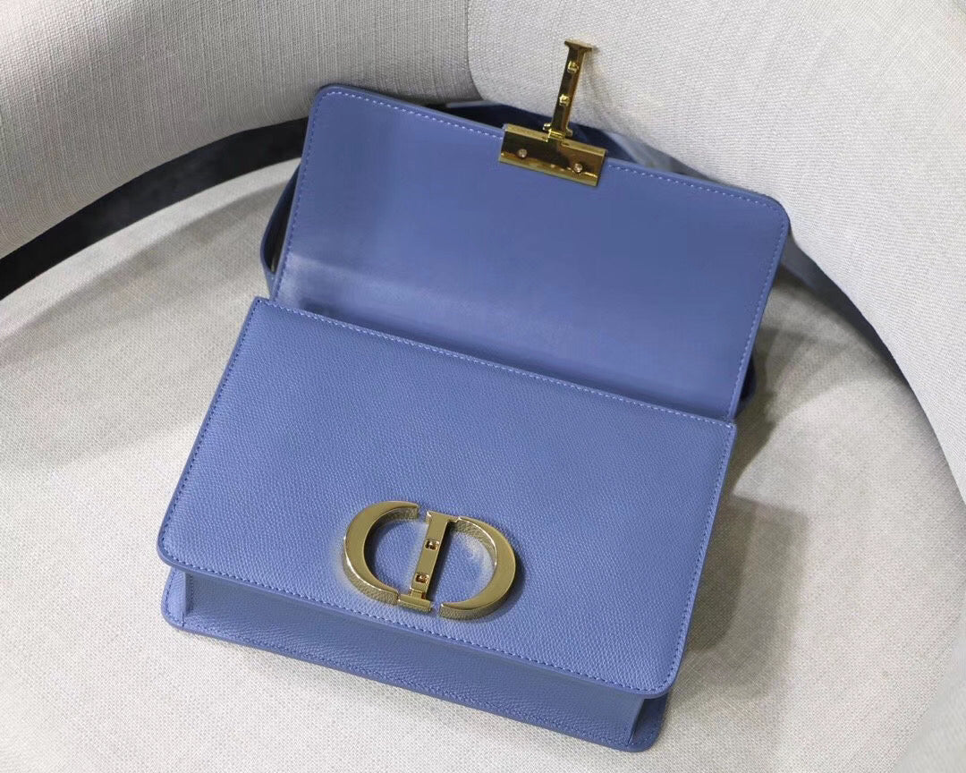 Dior 30 Montaigne Bag In Denim Blue Grained Calfskin