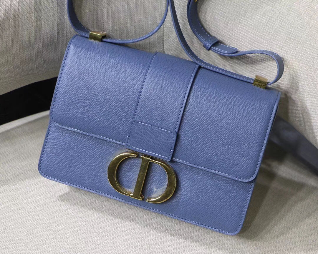 Dior 30 Montaigne Bag In Denim Blue Grained Calfskin