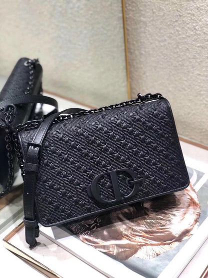 Dior 30 Montaigne Chain Bag In Black Braided Lambskin