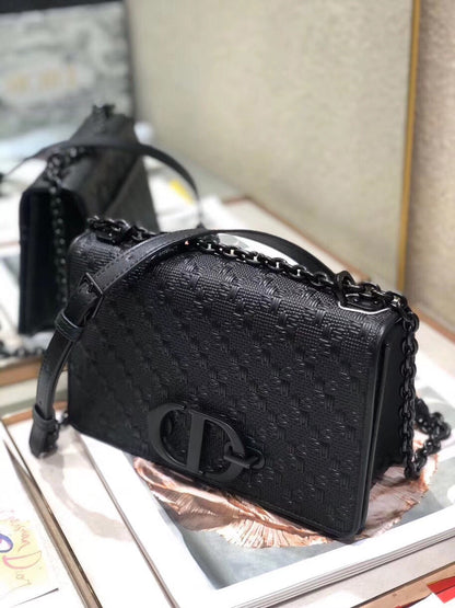 Dior 30 Montaigne Chain Bag In Black Braided Lambskin