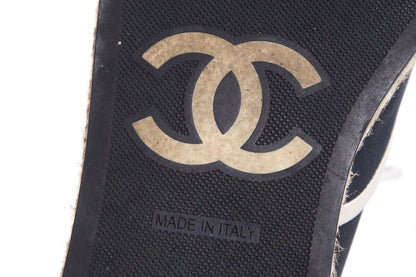 Chanel Navy Satin 2016 Interlocking CC Logo Espadrille Sneakers SZ 39.5